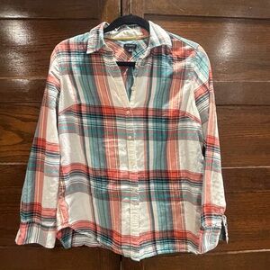 Talbots medium Multicolor Plaid Women's Button Down Shirt soft cotton top light